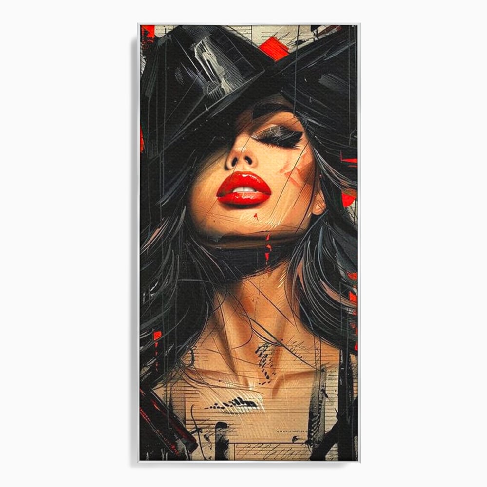 Tablou canvas cu tablou canvas cu portret stilizat de femeie, in rama de aluminiu argintiu